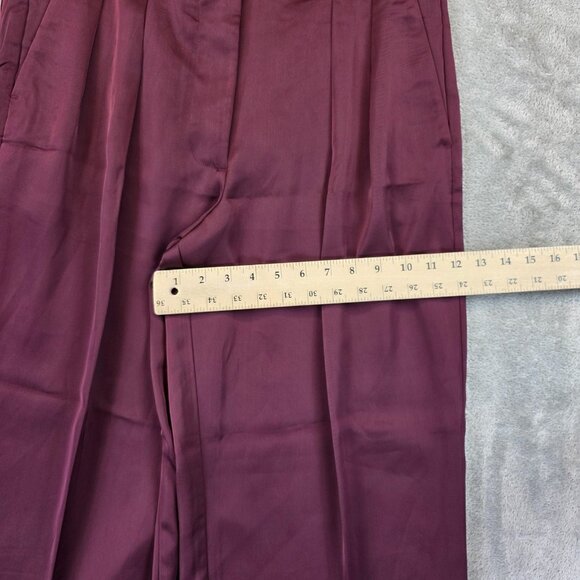 Banana Republic Pants Womens Size 8 Burgundy Pleated Satin Wide Leg Trousers - Picture 6 of 11
